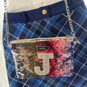 Justice color changing Sparkly sequin J initial purse with chain strap #glamour